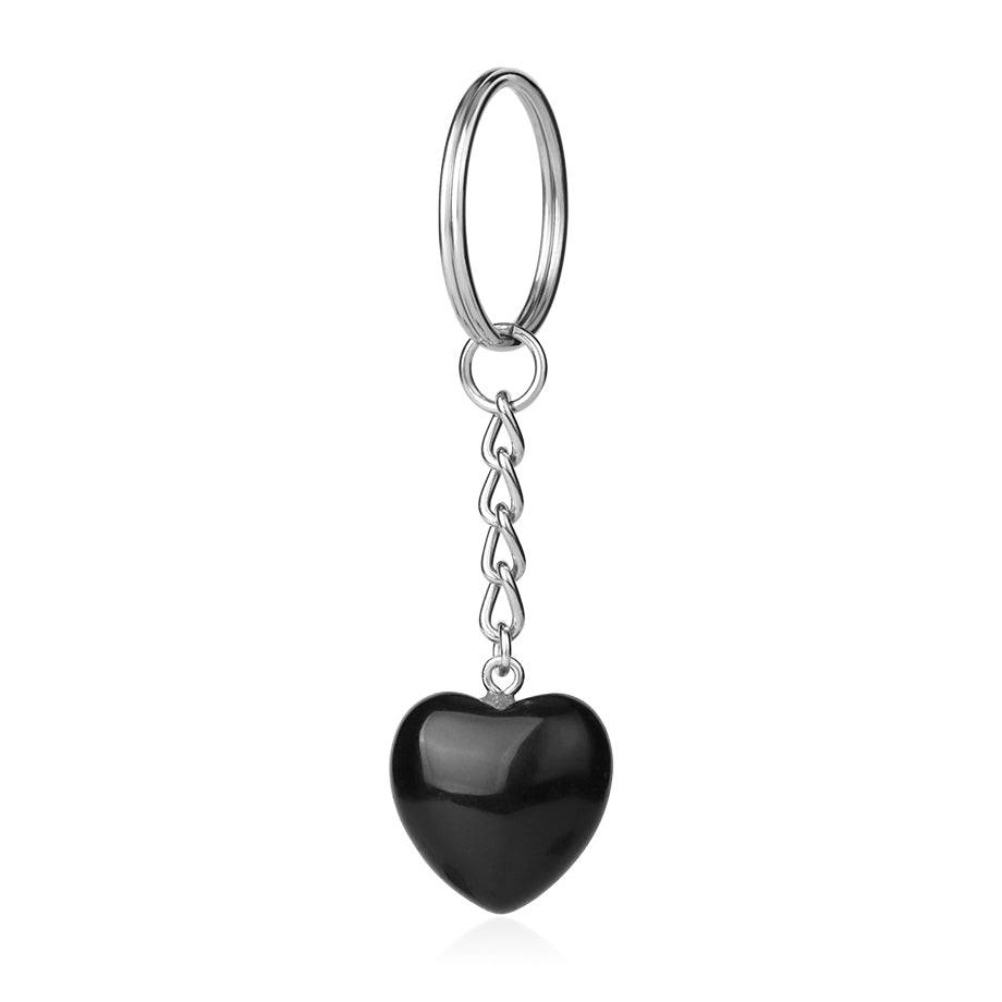 Sleek Black Onyx (Black) heart crystal key ring — Eternal Spirit