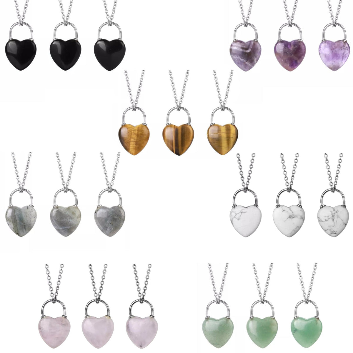 heart lock crystal pendants, full collection displayed on white background — Eternal Spirit