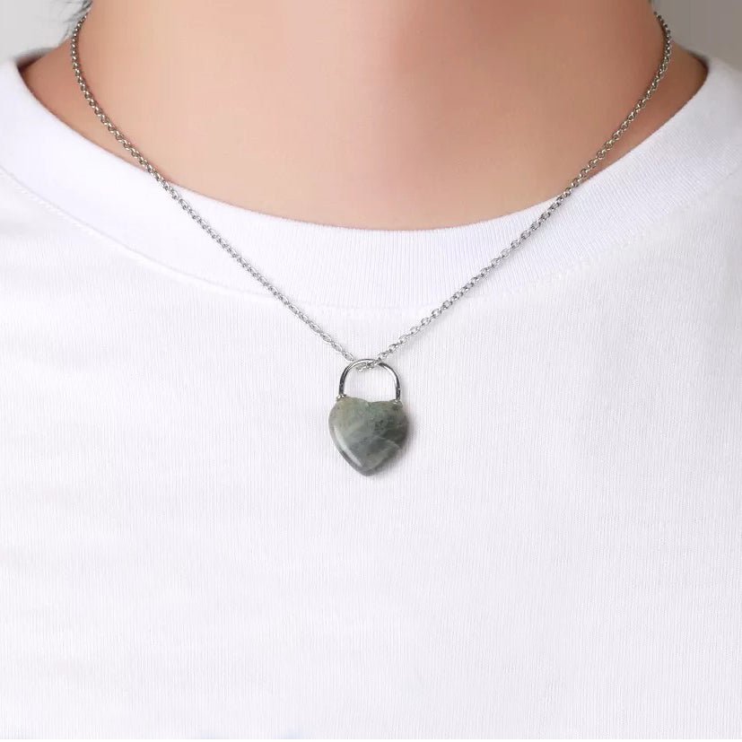 heart lock crystal pendants, overhead collection view on white background — Eternal Spirit