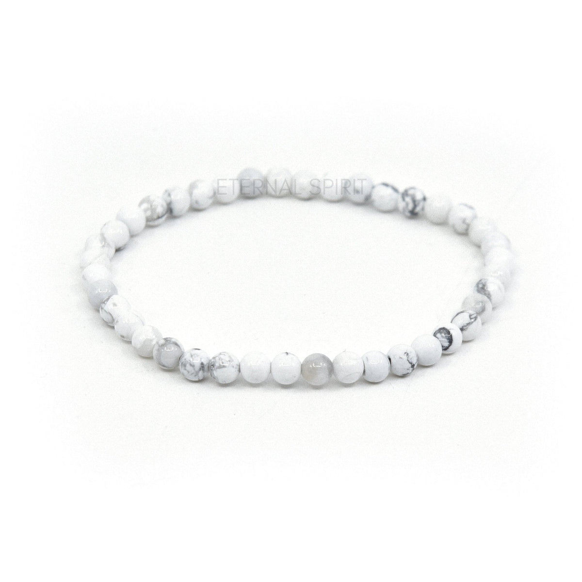 polished Howlite 4mm round bead bracelet on white background — Eternal Spirit