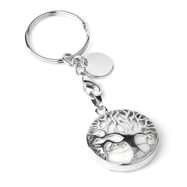 Creamy White Howlite Tree of Life crystal key ring — Eternal Spirit