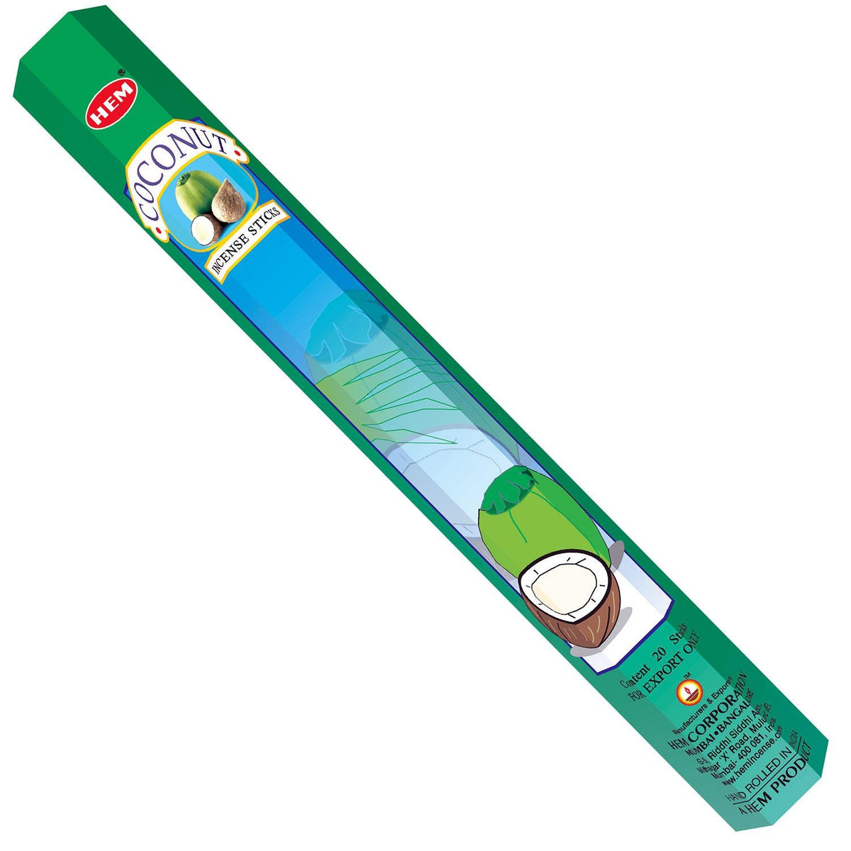 incense sticks - hem "coconut", artisan packaging on white background — Eternal Spirit