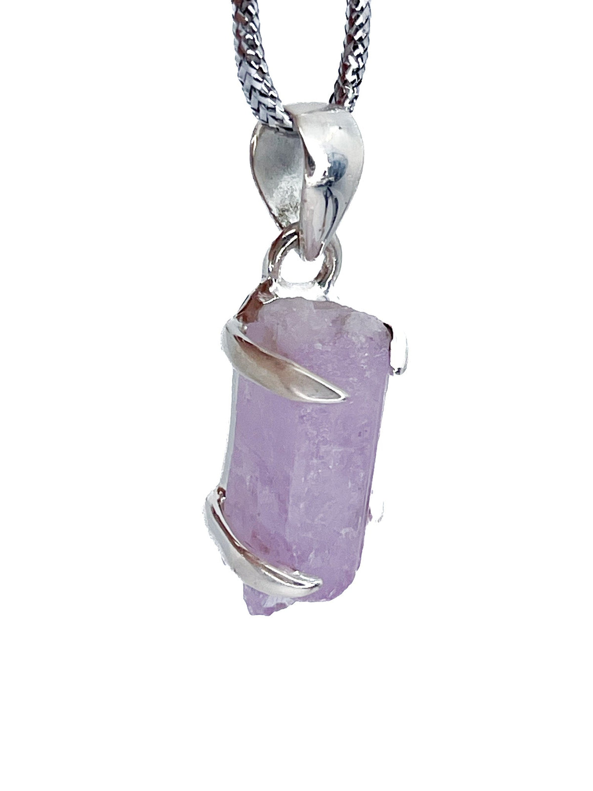 kunzite rough pendant, front view showing natural stone face — Eternal Spirit