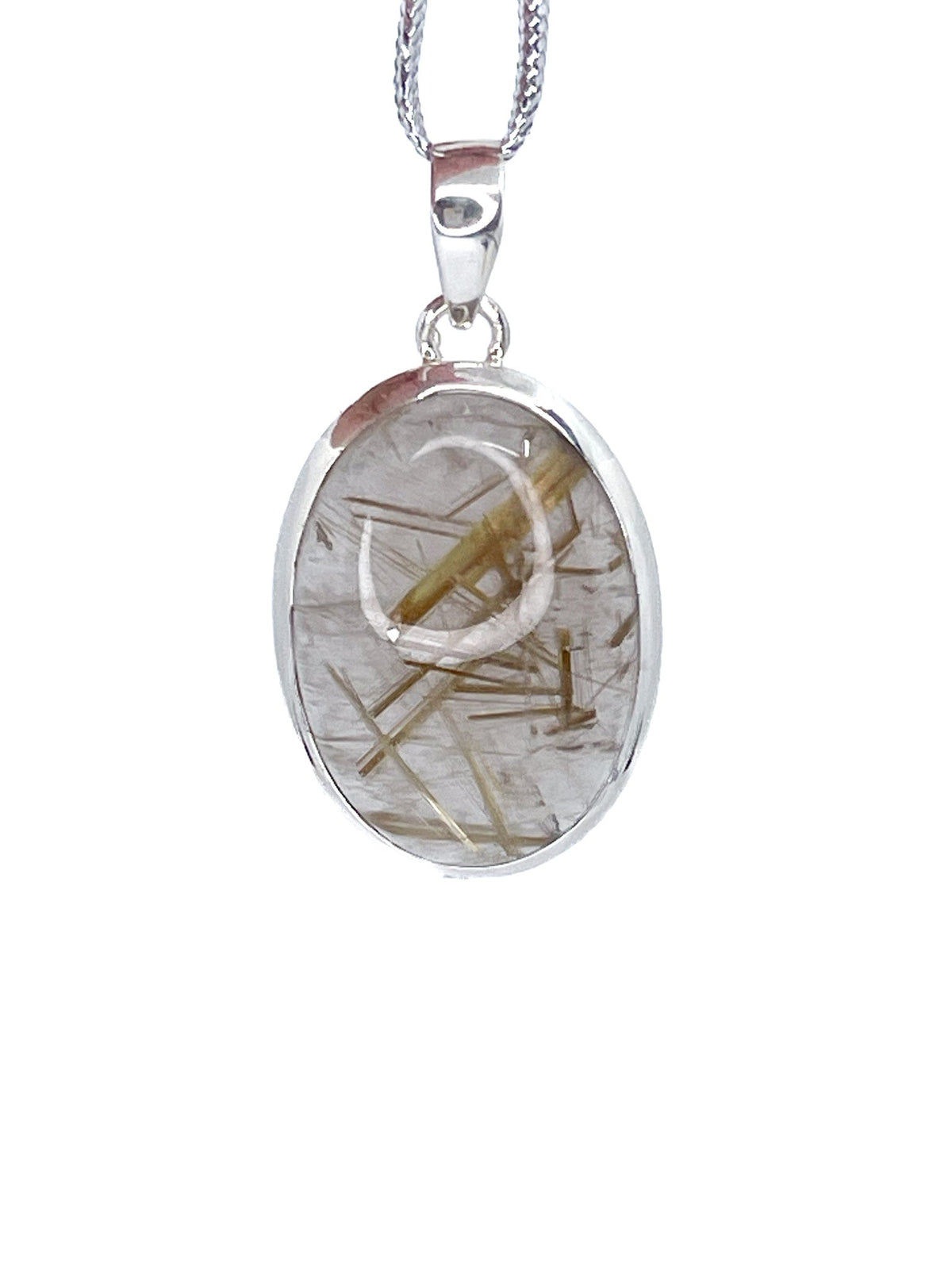 quartz (rutilated) cabochon oval pendant, front view showing natural stone face — Eternal Spirit
