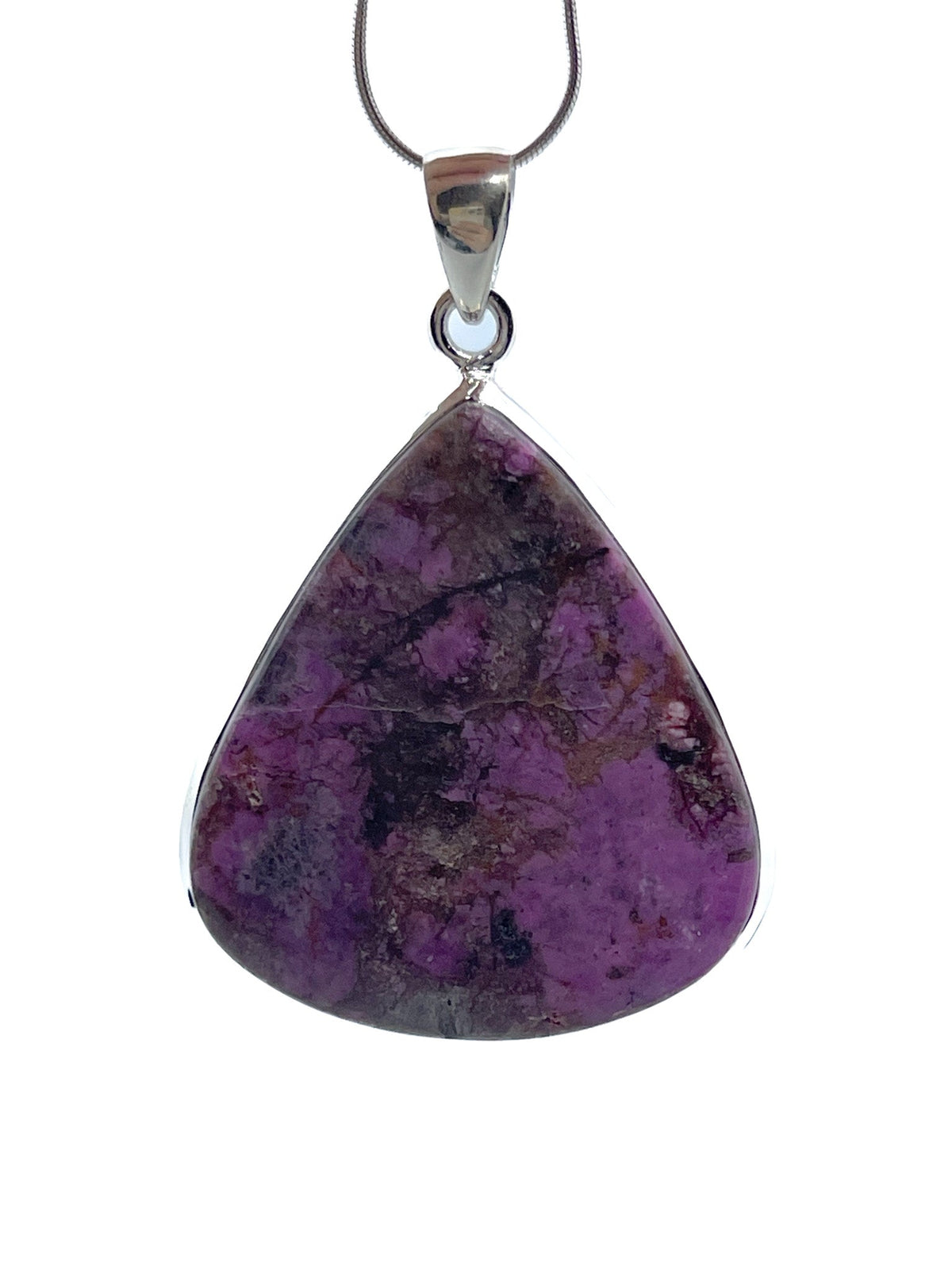 calcite (cobaltoan) cabochon large teardrop pendant, front view showing natural stone face — Eternal Spirit
