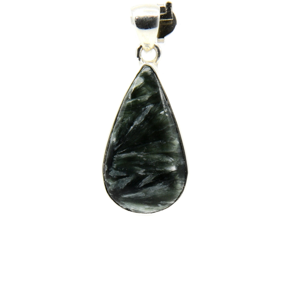 seraphinite cabochon teardrop pendant, front view showing natural stone face — Eternal Spirit