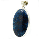 azurite cabochon oval pendant, angled view showing silver bail and stone profile — Eternal Spirit
