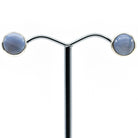 agate (blue lace) cabochon round studs earrings with silver setting on white background — Eternal Spirit