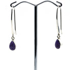 charoite cabochon teardrop earrings in silver setting, white background — Eternal Spirit