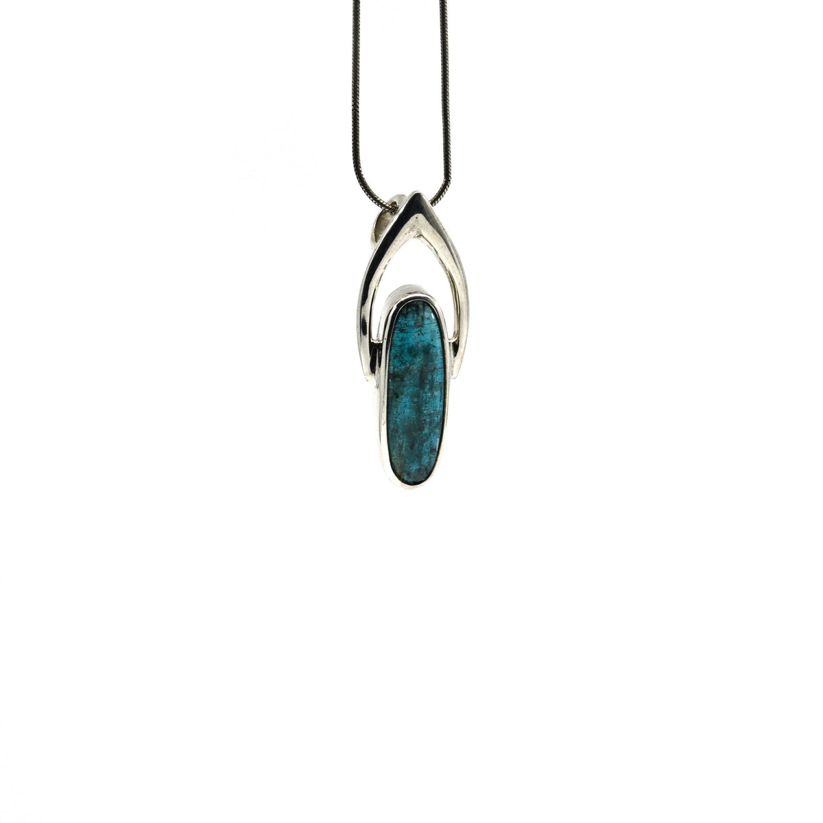 kyanite (green) cabochon oval pendant with sterling silver bail — Eternal Spirit