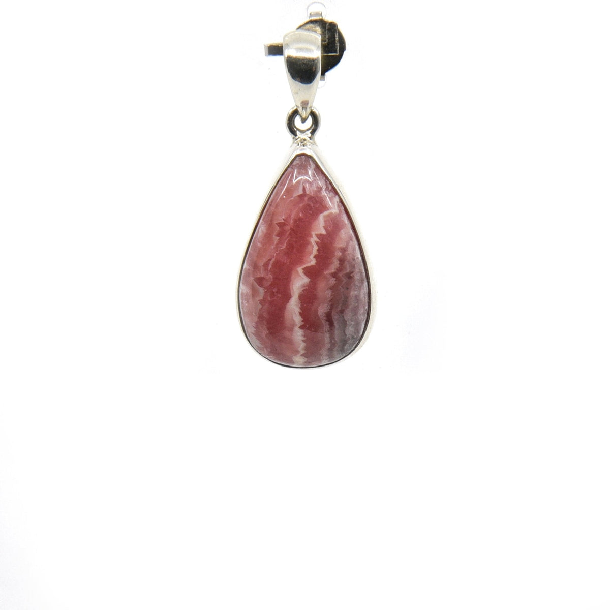 rhodocrosite cabochon teardrop pendant, front view showing natural stone face — Eternal Spirit