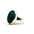 Chrysocolla ring #R708 angled to reveal its polished setting and silver band — Eternal Spirit