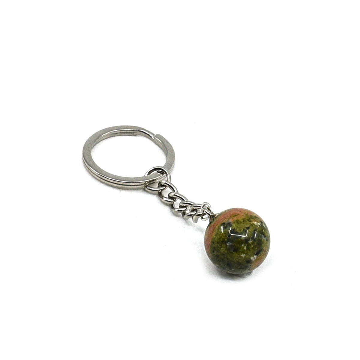 Mossy Green And Pink Unakite sphere crystal key ring — Eternal Spirit