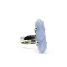 Agate (Blue Lace) ring #R651 angled to reveal its polished setting and silver band — Eternal Spirit