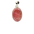 rhodocrosite cabochon oval pendant, front view highlighting unique stone patterns — Eternal Spirit