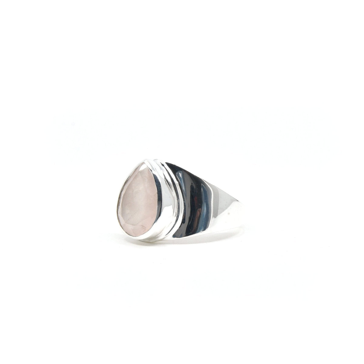 elegant side profile of Quartz (Rose) ring #R301, the gemstone catching light — Eternal Spirit