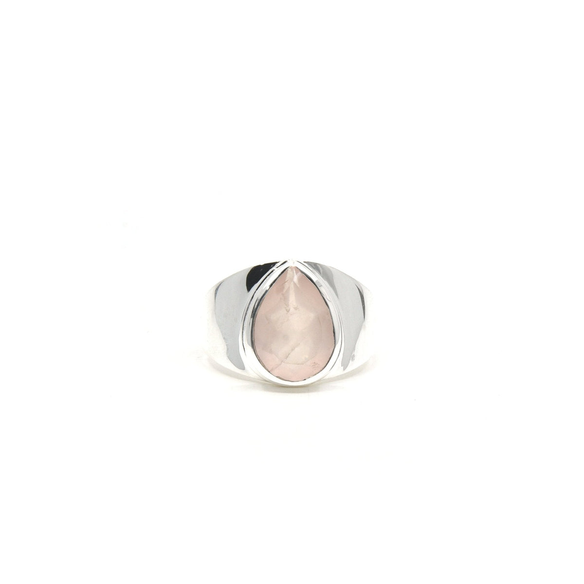 blush pink Quartz (Rose) crystal ring viewed from above, size T #R301 — Eternal Spirit