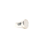 Moonstone (Rainbow) ring #R321 angled to reveal its polished setting and silver band — Eternal Spirit