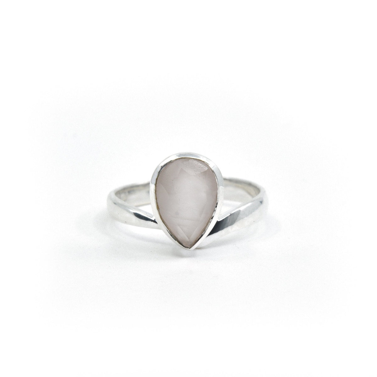 blush pink Quartz (Rose) crystal ring viewed from above, size T #R371 — Eternal Spirit