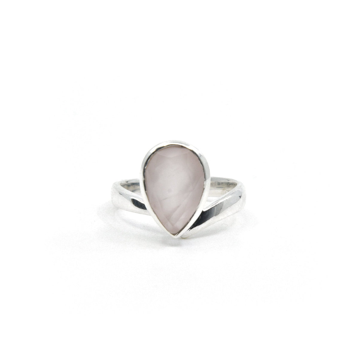 blush pink Quartz (Rose) crystal ring viewed from above, size L #R372 — Eternal Spirit