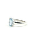 elegant side profile of Aquamarine ring #R397, the gemstone catching light — Eternal Spirit