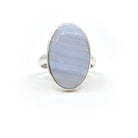 soft blue Agate (Blue Lace) crystal ring viewed from above, size O #R410 — Eternal Spirit