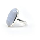 elegant side profile of Agate (Blue Lace) ring #R410, the gemstone catching light — Eternal Spirit