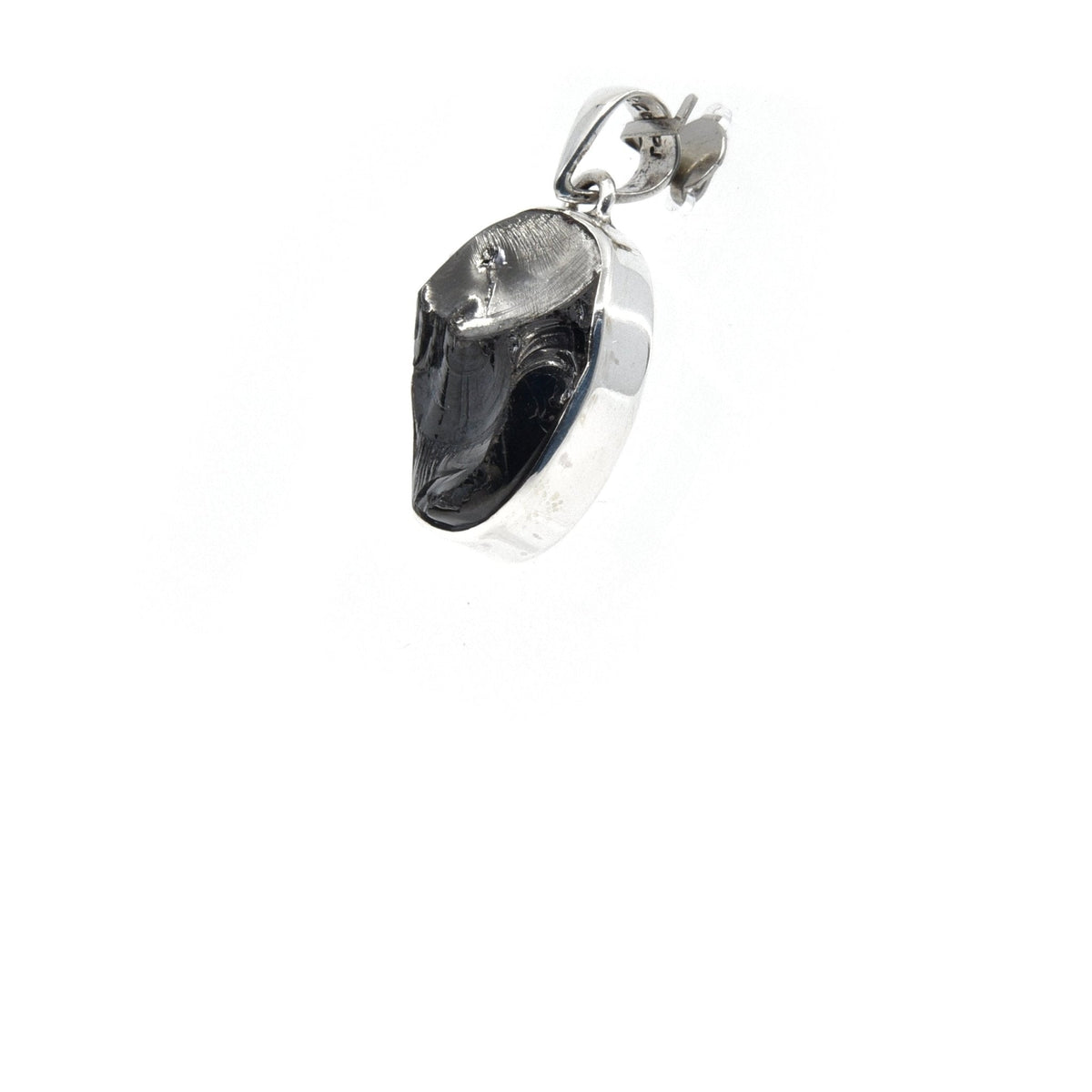 shungite (elite) natural pendant, profile view showing bail detail and stone depth — Eternal Spirit