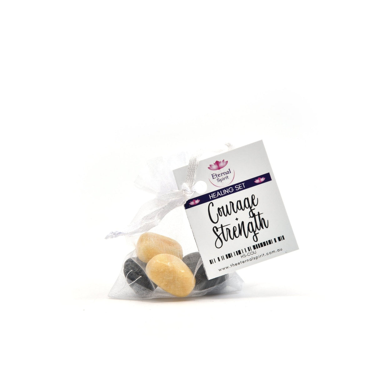 Crystal healing pouch for Courage Strength, selected tumbled stones — Eternal Spirit