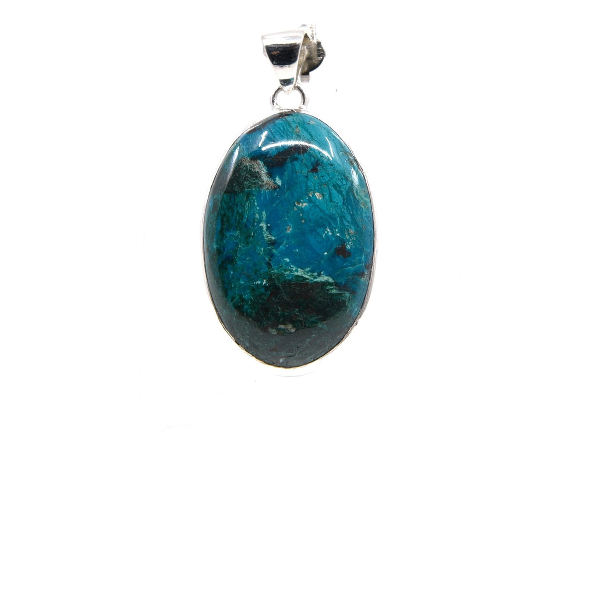 chrysocolla cabochon oval pendant, front view showing natural stone face — Eternal Spirit