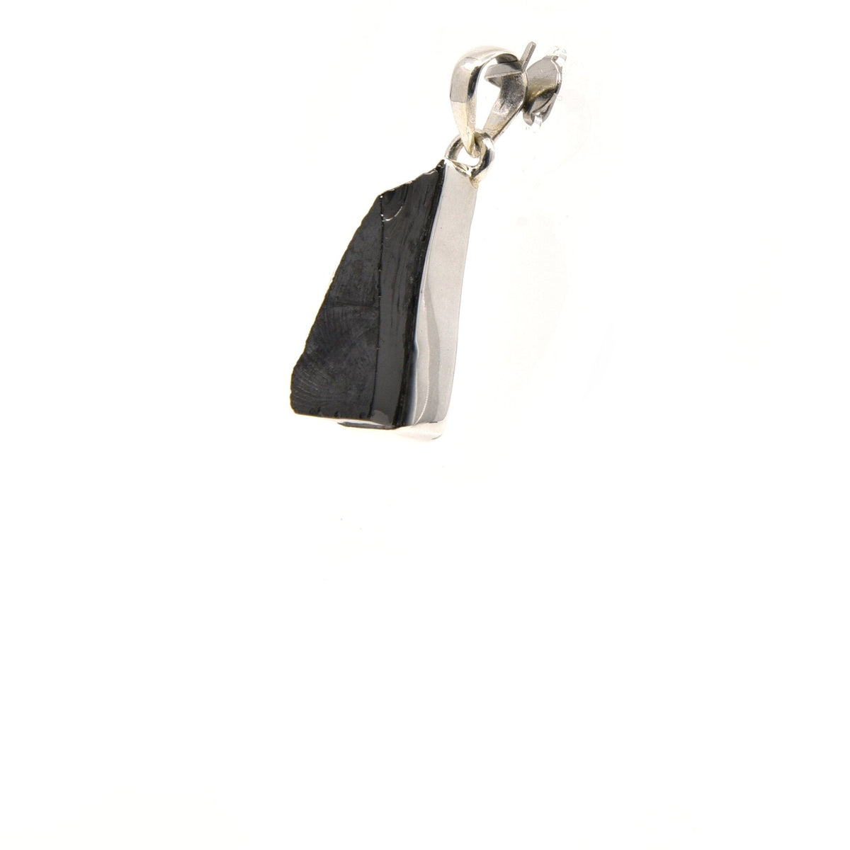 shungite (elite) natural pendant, angled view showing silver bail and stone profile — Eternal Spirit