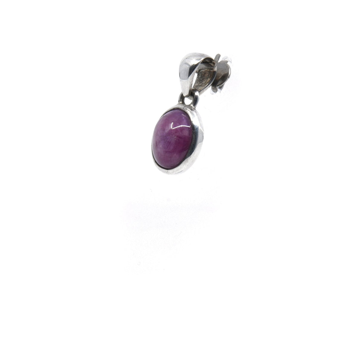 ruby cabochon oval pendant, angled view showing silver bail and stone profile — Eternal Spirit