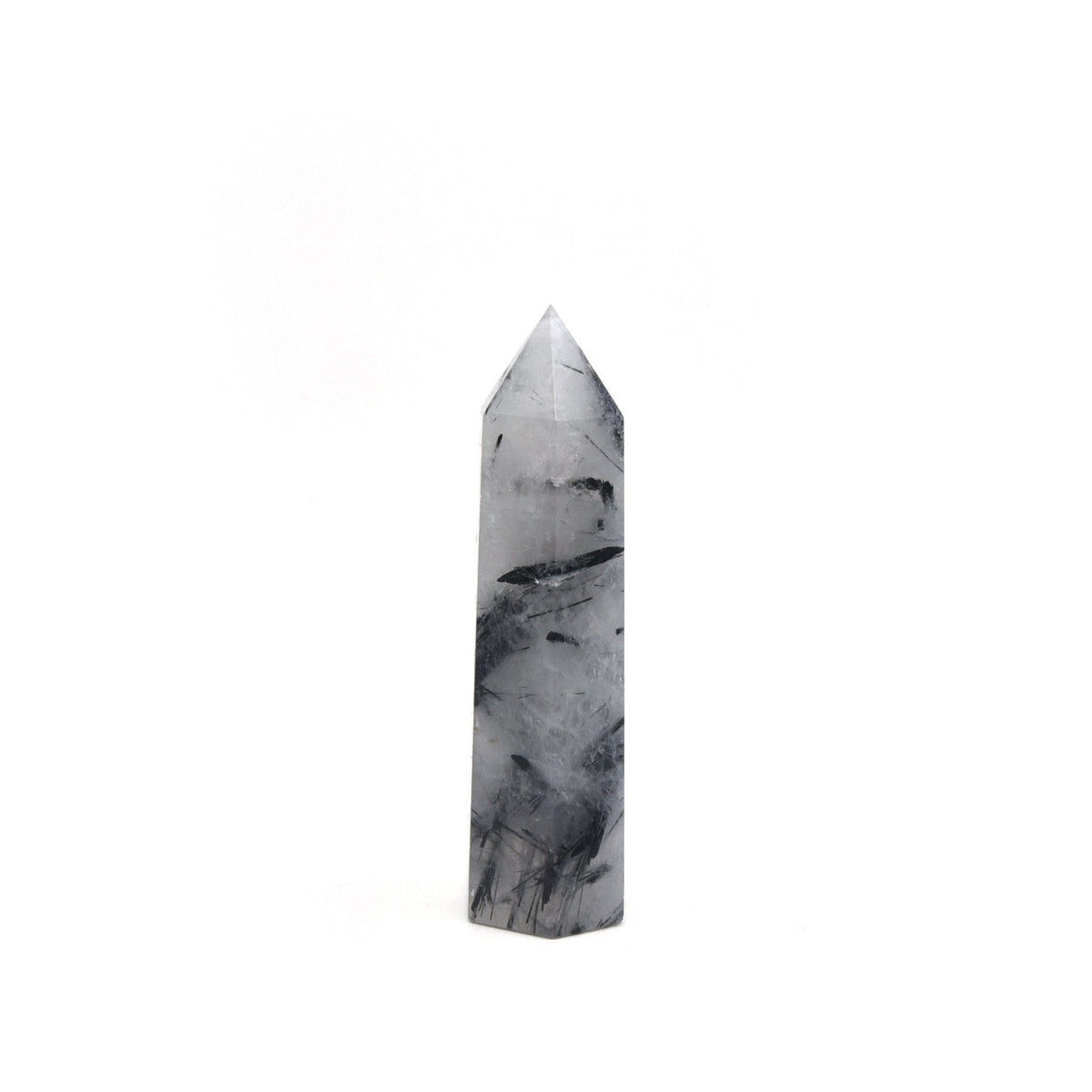 Tourmalinated Quartz with dark needles generator point #1343, close-up of natural texture — Eternal Spirit