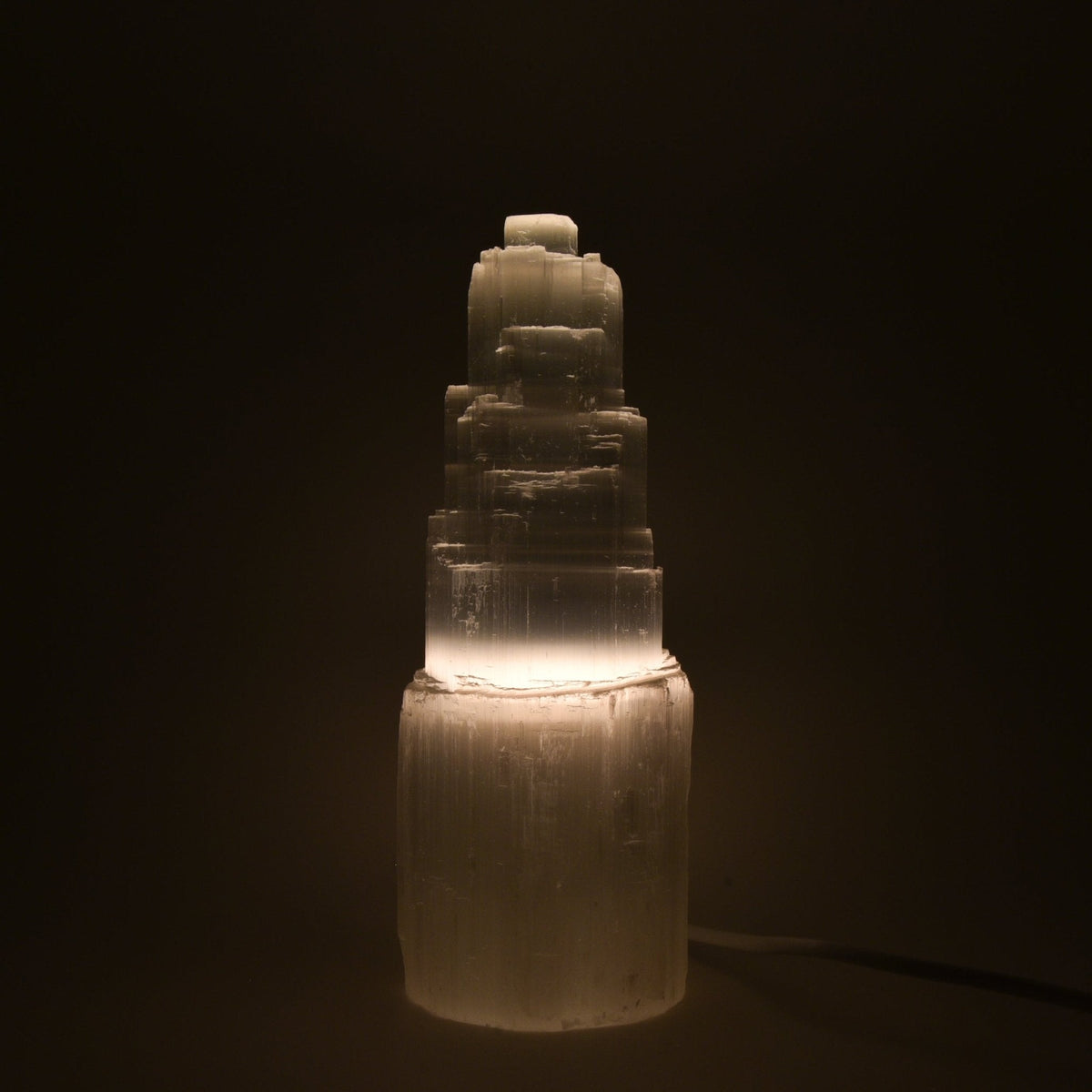 luminous white Selenite crystal lamp (S), base and cord detail — Eternal Spirit