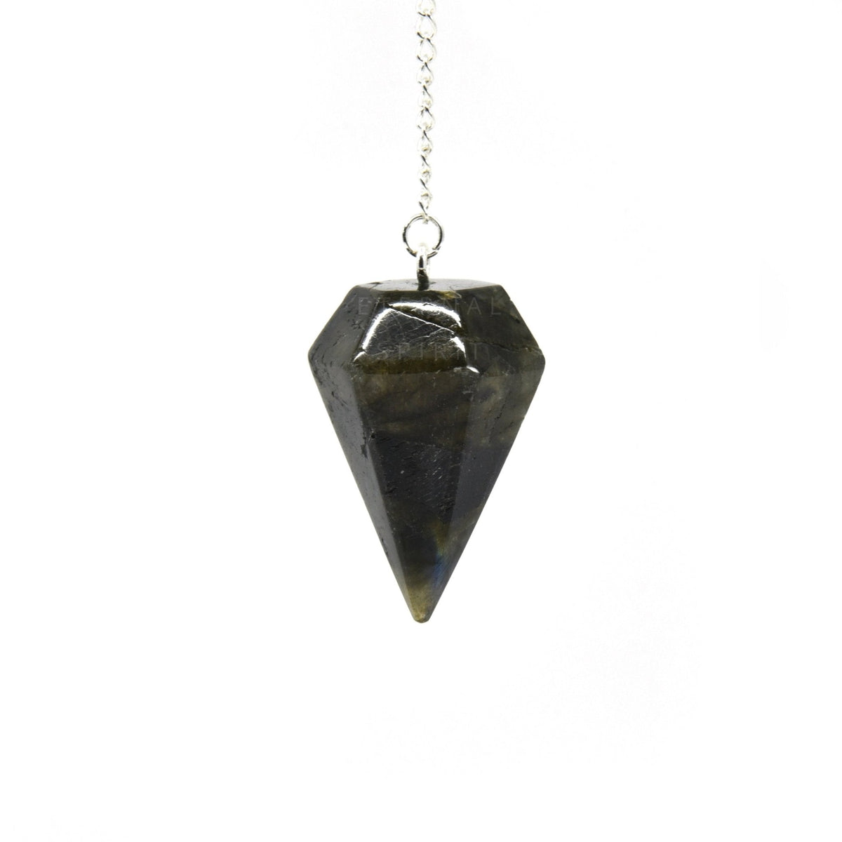 Iridescent Blue-Grey Labradorite large faceted pendulum on silver chain — Eternal Spirit