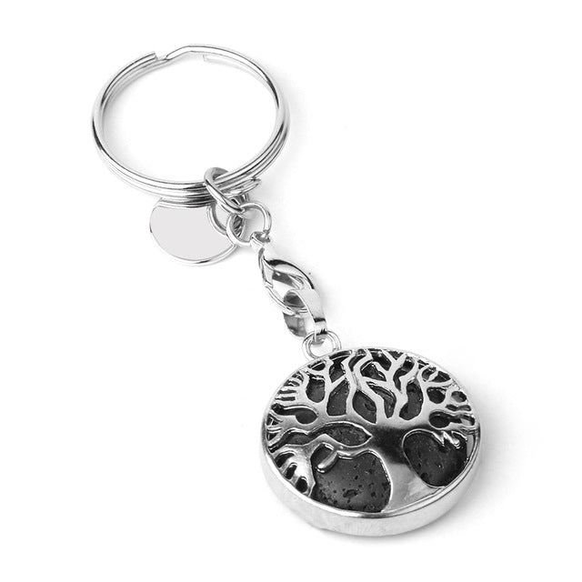 Porous Black Lava Stone Tree of Life crystal key ring — Eternal Spirit