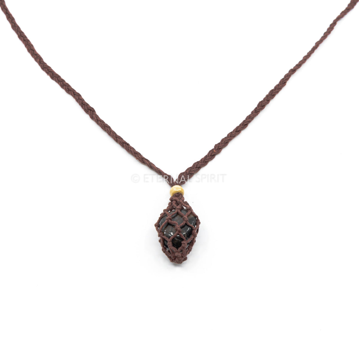 Brown macrame drawstring pouch for crystal storage and travel — Eternal Spirit
