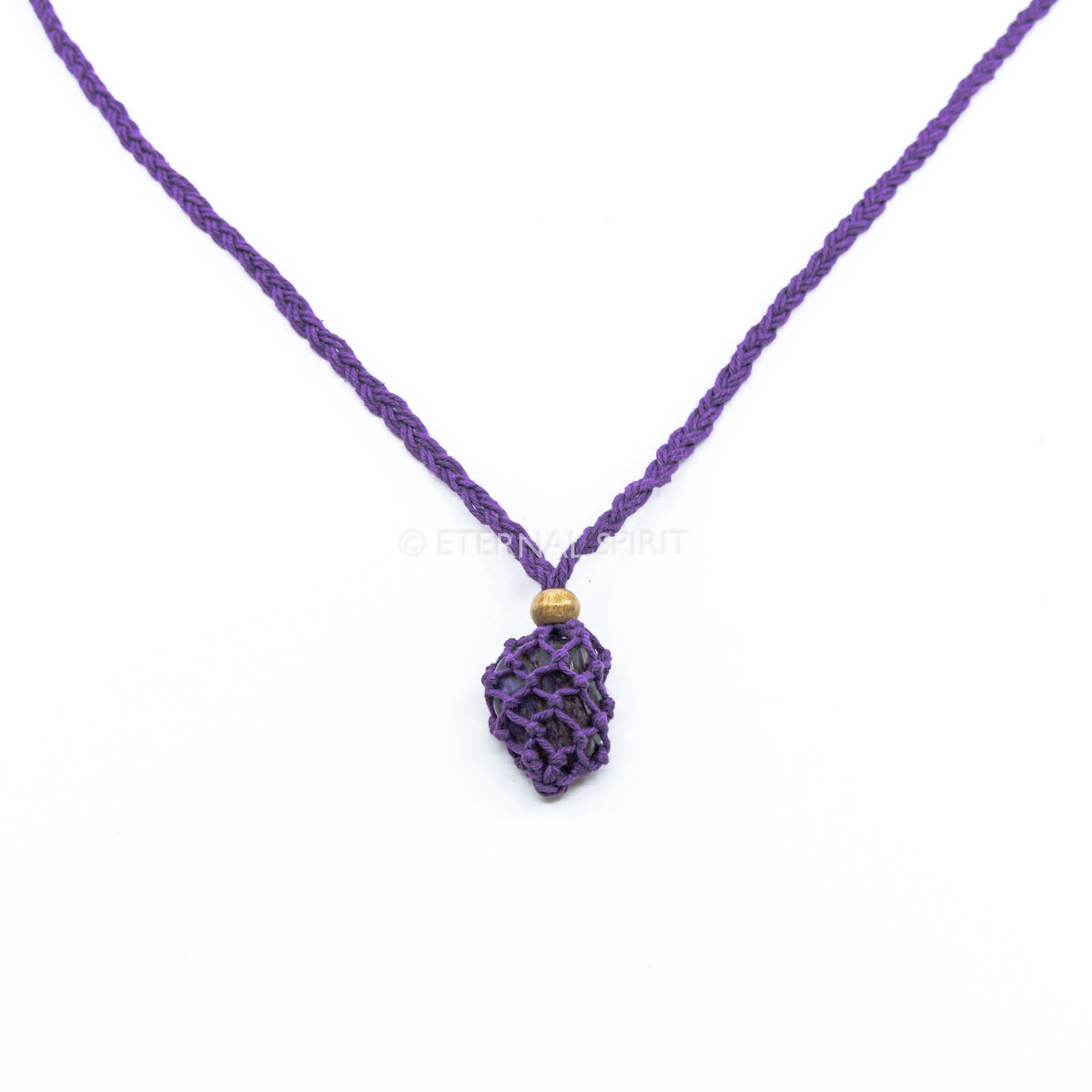 Purple macrame drawstring pouch for crystal storage and travel — Eternal Spirit