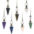 Array of metal cone crystal pendulums in assorted gemstones — Eternal Spirit