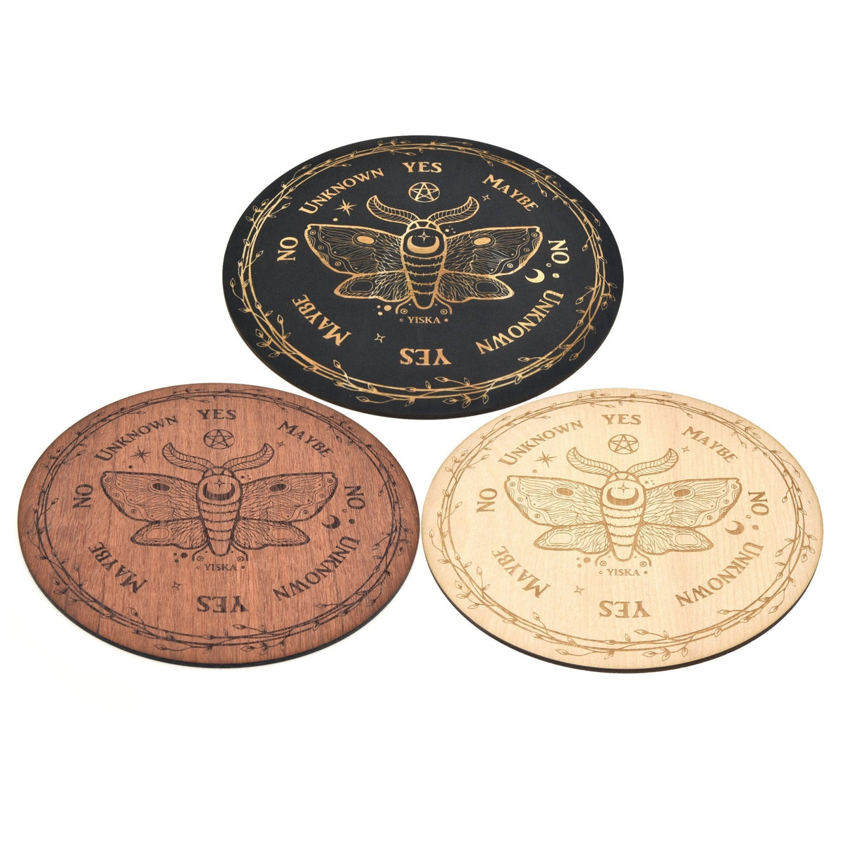 Moth pendulum boards in Black, Brown and Gold — Eternal Spirit