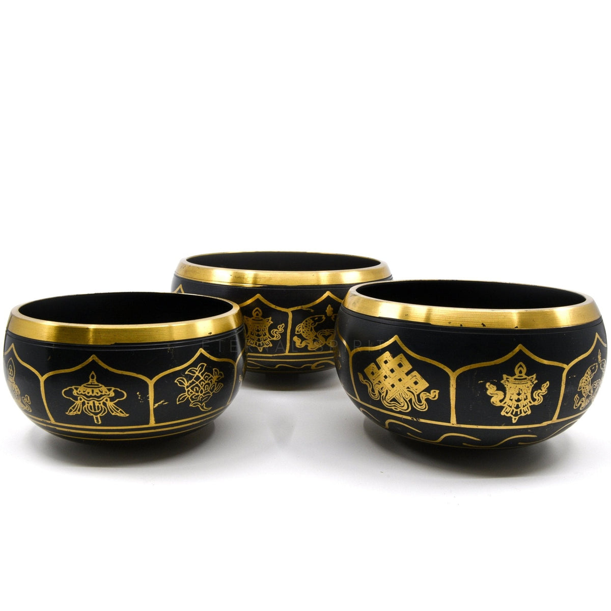 15cm Black & Gold Auspicious NIM11C singing bowl, a vessel for Crown chakra healing — Eternal Spirit