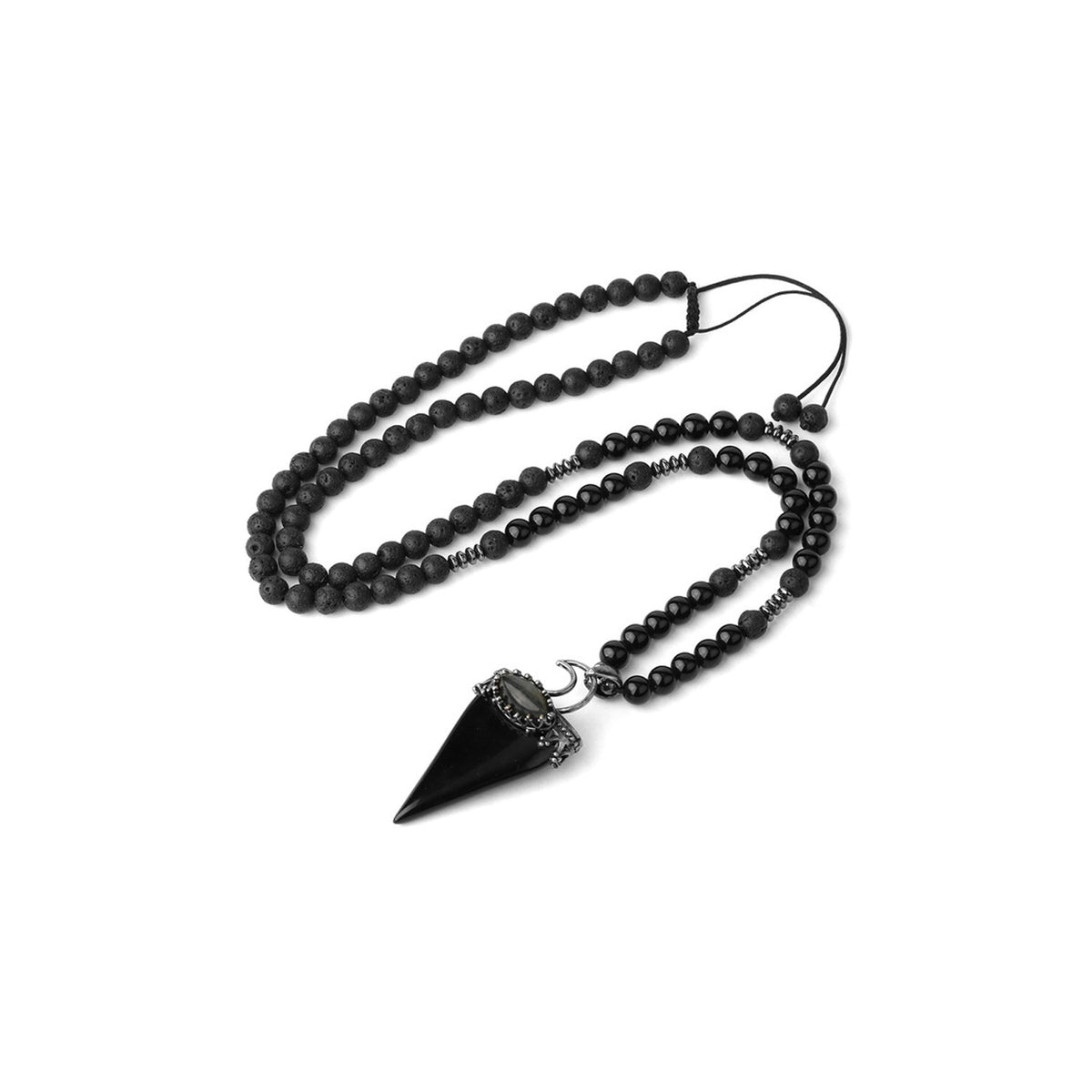 Natural Black Obsidian triangular point pendant on silver chain — Eternal Spirit