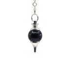 Sleek Black Onyx (Black) sphere pendulum on silver chain — Eternal Spirit