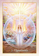 Oracle Of The Angels Cards, Opportunity card with luminous angel figure inside prismatic crystal orb — Eternal Spirit