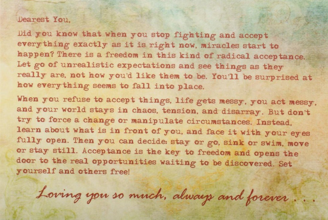 Postcards From Spirit Oracle deck, Handwritten spirit postcard with loving message and golden border — Eternal Spirit