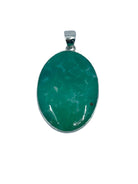 chrysoprase cabochon oval pendant, front view showing natural stone face — Eternal Spirit