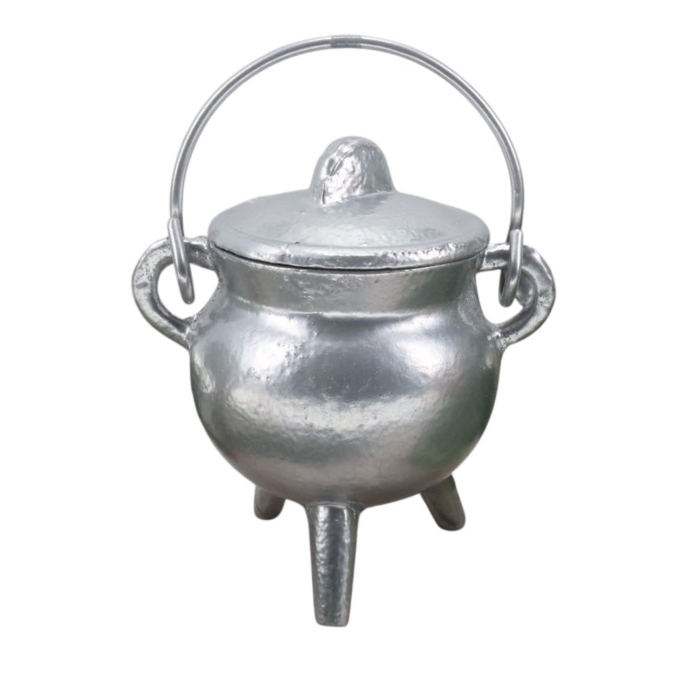 Cast iron silver cauldron, interior and handle detail — Eternal Spirit