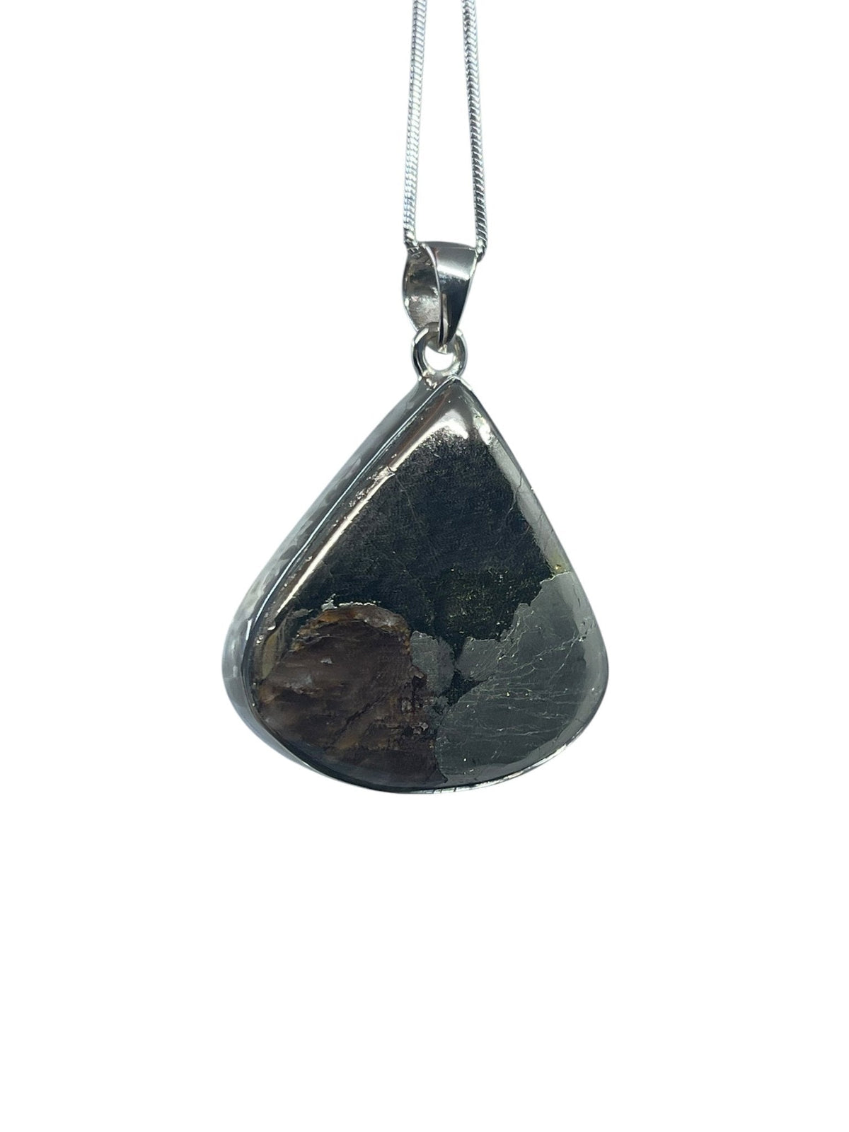 pyrite cabochon teardrop pendant with sterling silver bail — Eternal Spirit