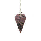 Rosy Pink With Black Veining Rhodonite large faceted pendulum on silver chain — Eternal Spirit