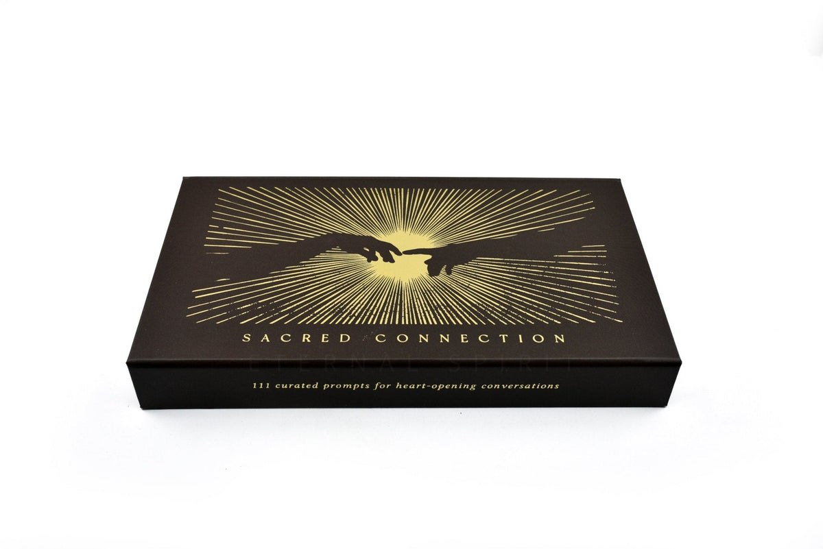 Sacred Connection Cards box with elegant black and gold tarot spread — Eternal Spirit